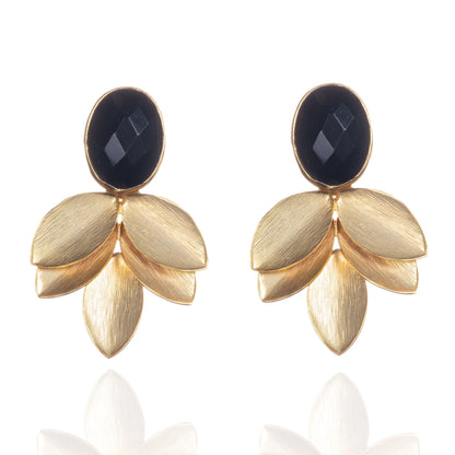 Large Gold Statement Earrings with Black Onyx - namana.london