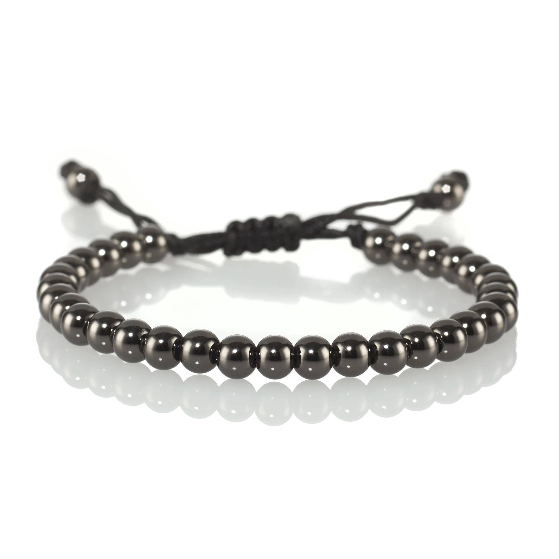 Gunmetal Black Bracelet for Men with Metal Beads on Adjustable Black Cord - namana.london
