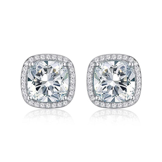 925 Sterling Silver Cushion Shaped Halo Stud Earrings for Women - namana.london