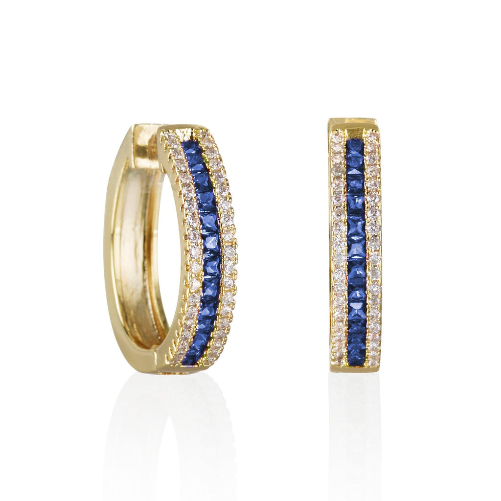 Gold Hoop Earrings with Blue Cubic Zirconia Stones - namana.london