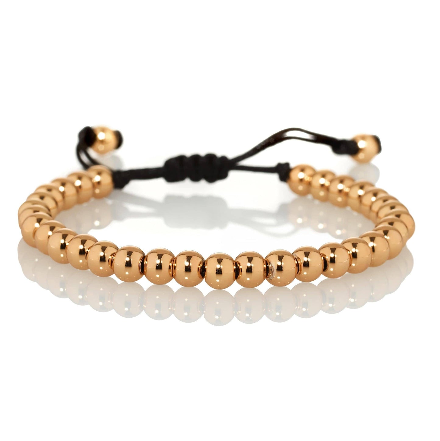 Rose Gold Bracelet for Women with Metal Beads on Adjustable Black Cord - namana.london