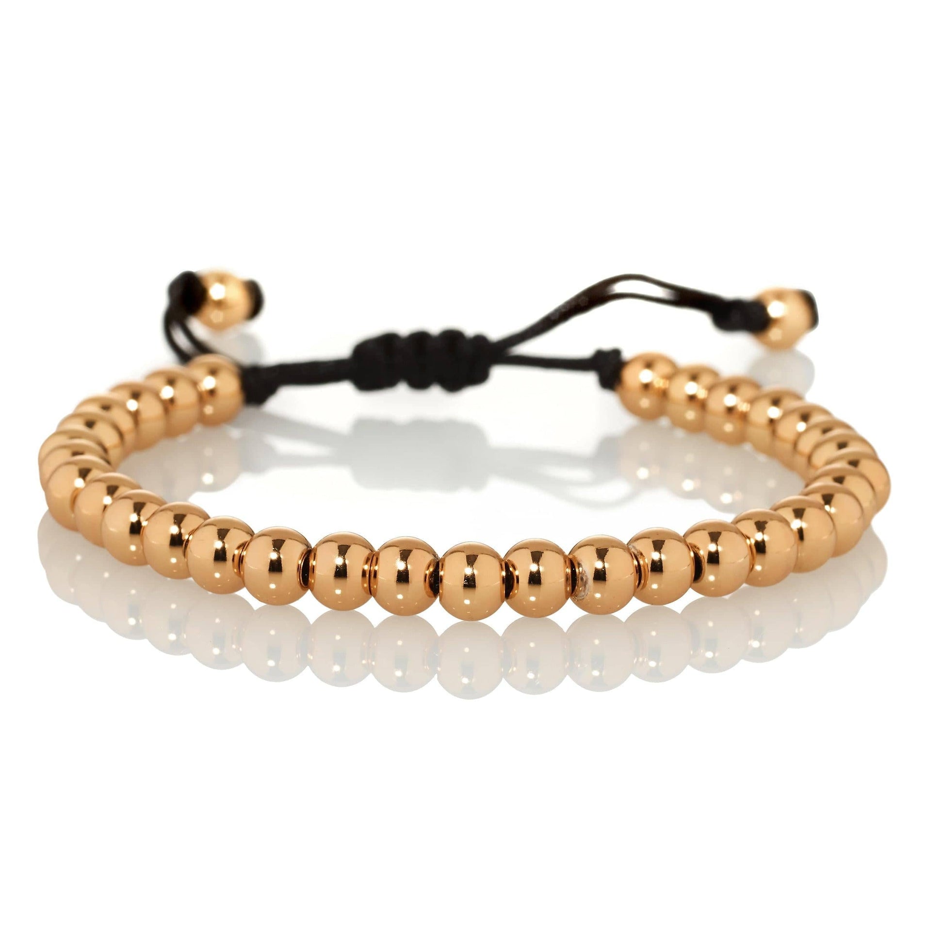 Rose Gold Bracelet for Women with Metal Beads on Adjustable Black Cord - namana.london