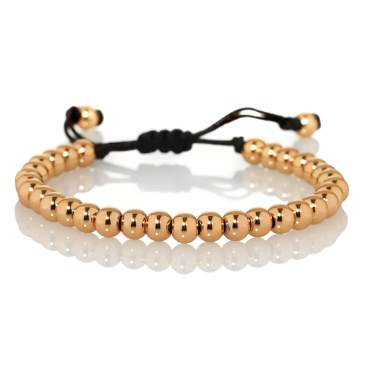 Rose Gold Bracelet for Women with Metal Beads on Adjustable Black Cord - namana.london
