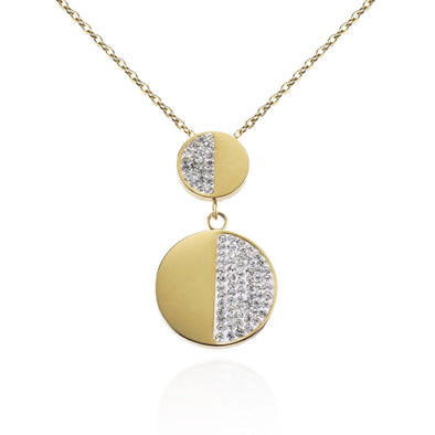 Gold Double Disc Necklace with Swarovski Crystals - namana.london