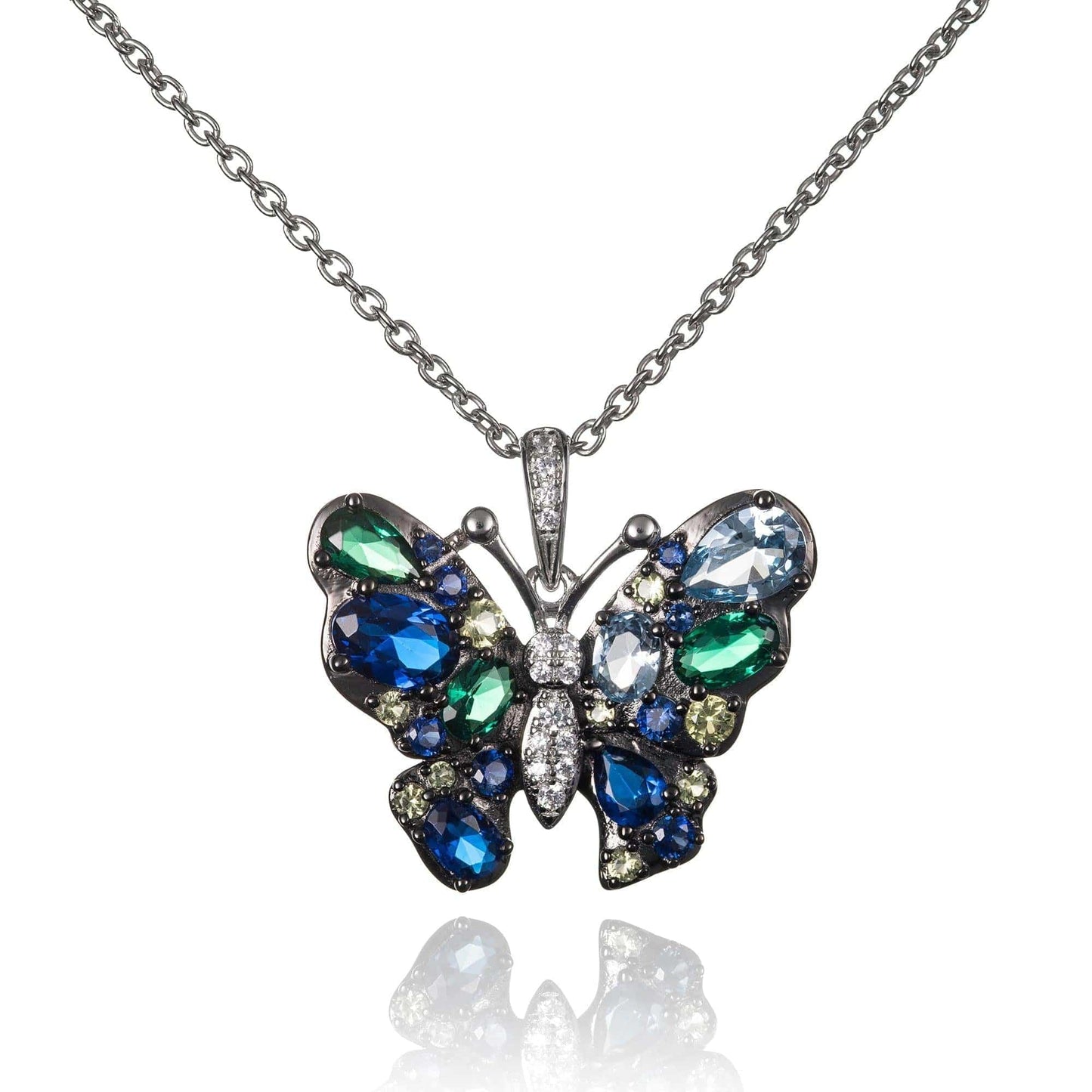 Sterling Silver Colourful Stone Butterfly Pendant Necklace for Women - namana.london
