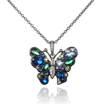 Sterling Silver Colourful Stone Butterfly Pendant Necklace for Women - namana.london