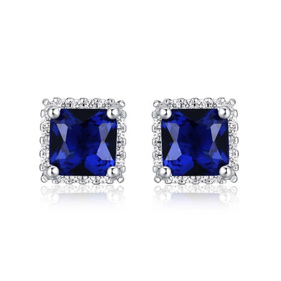 925 Sterling Silver Square Shaped Blue Halo Stud Earrings for Women - namana.london