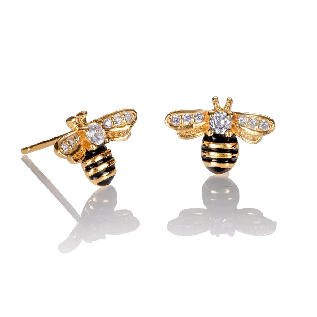Gold Plated 925 Silver Bumble Bee Stud Earrings for Women - namana.london