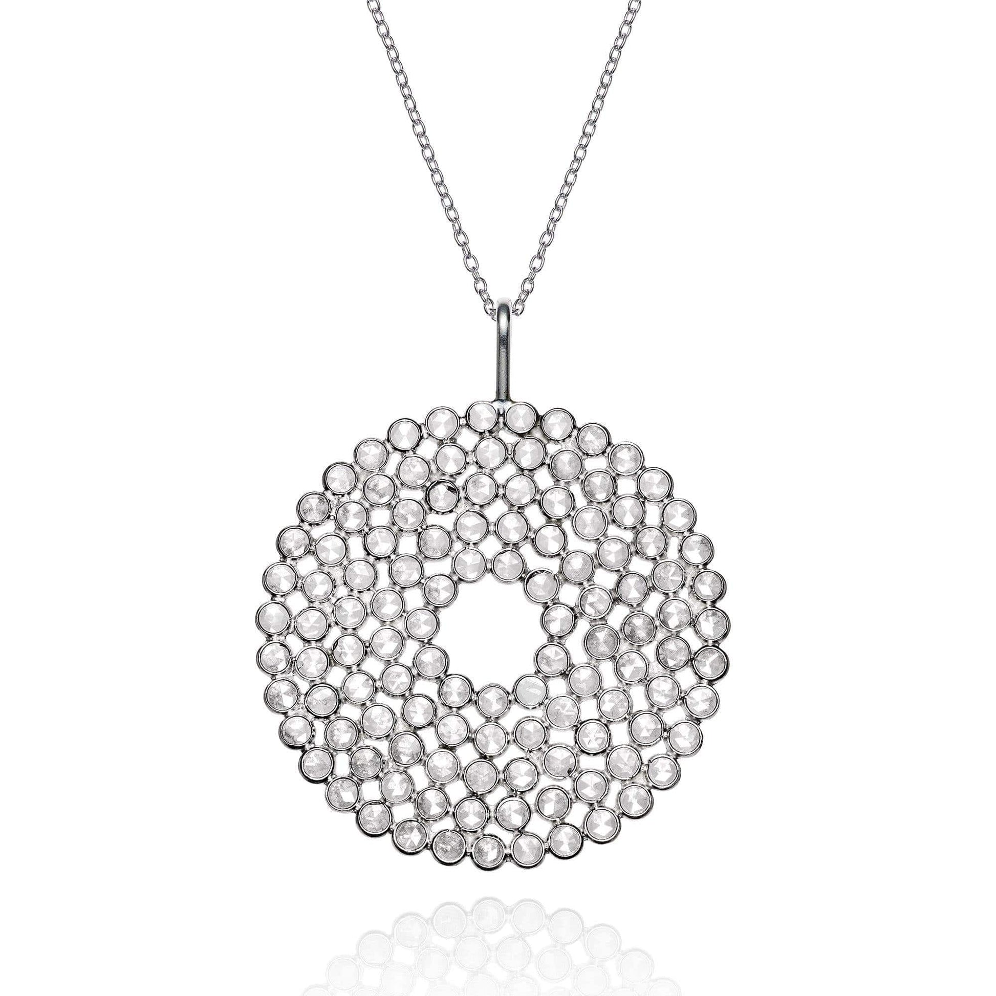 Sterling Silver Long Polki Disc Pendant Necklace - namana.london