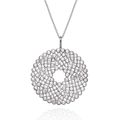 Sterling Silver Long Polki Disc Pendant Necklace - namana.london