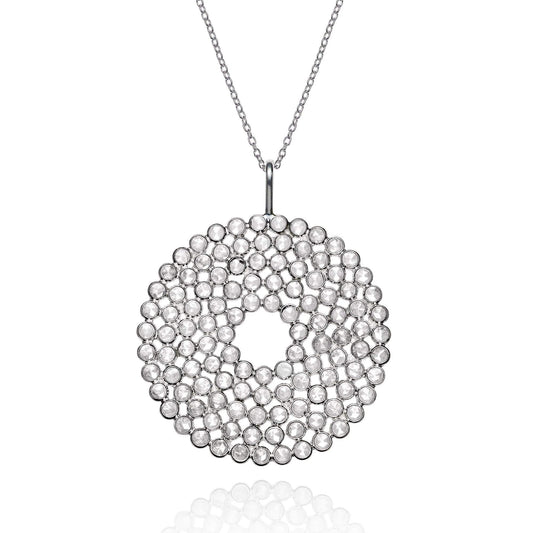 Sterling Silver Long Polki Disc Pendant Necklace - namana.london