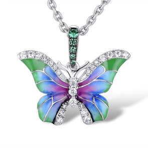 Sterling Silver Enamel Green Butterfly Pendant Necklace for Women - namana.london
