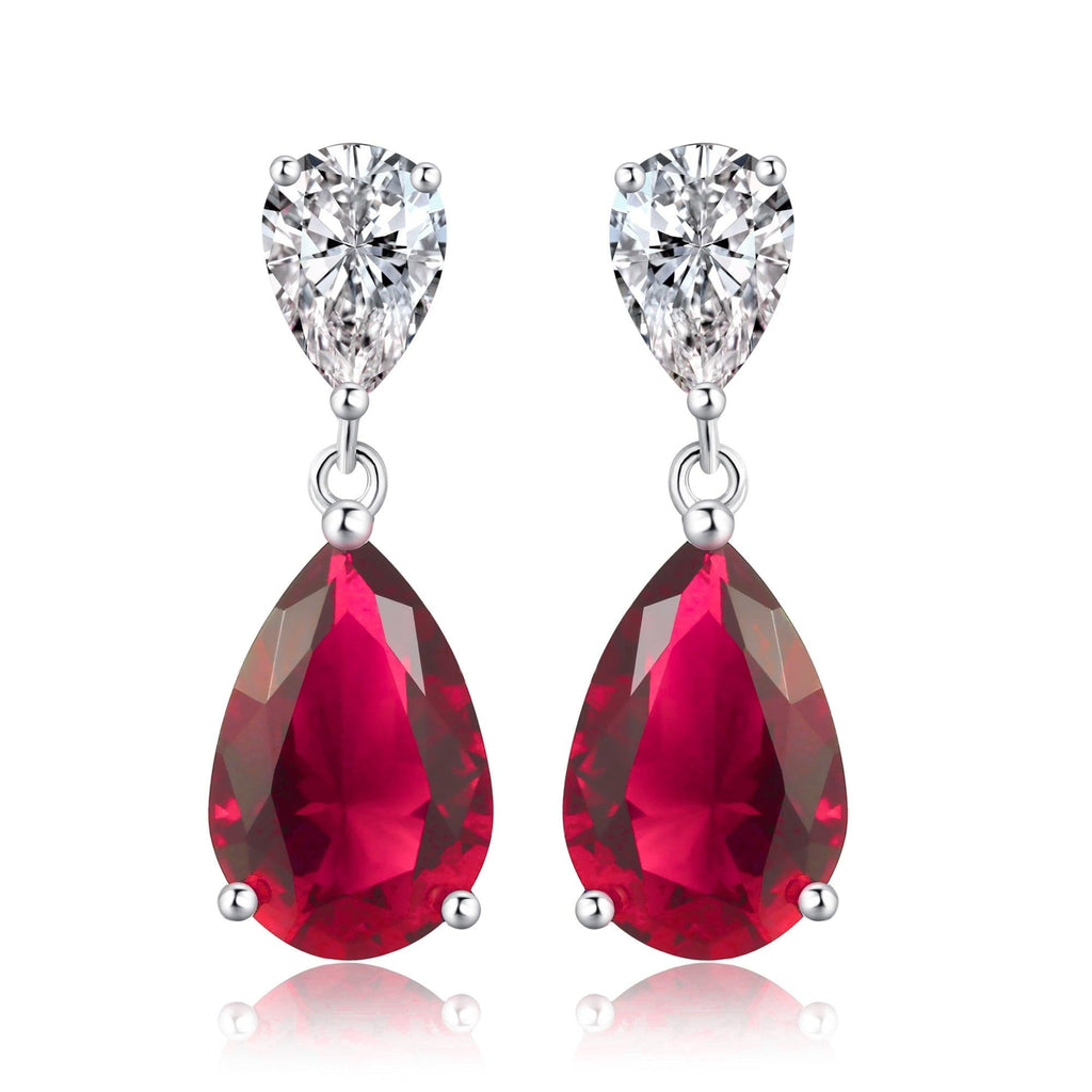 925 Sterling Silver Red Pear Shaped Drop Earrings For Women - namana.london