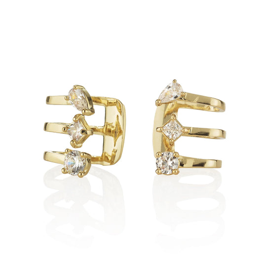 Gold Ear Cuffs Set with Cubic Zirconia - namana.london