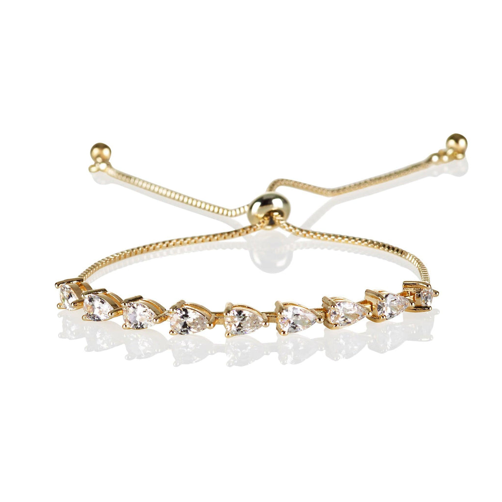 Adjustable Gold Bracelet with Pear Shaped Cubic Zirconia