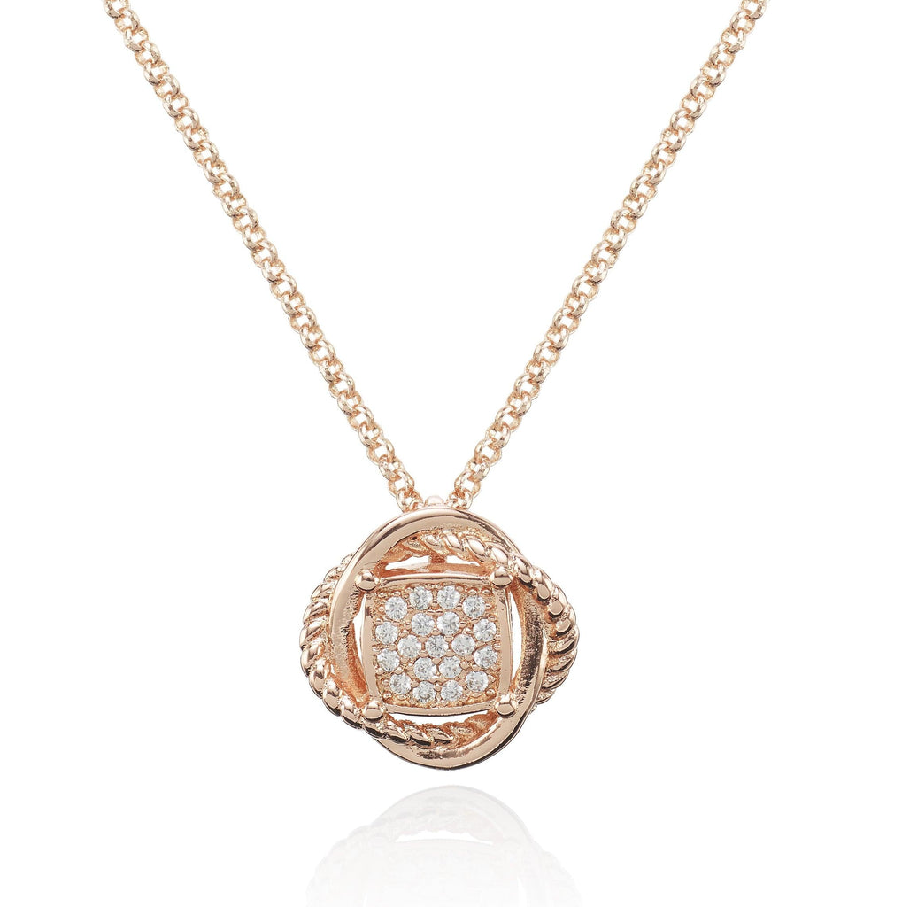 Rose Gold Knot Pendant Necklace with Cubic Zirconia - namana.london