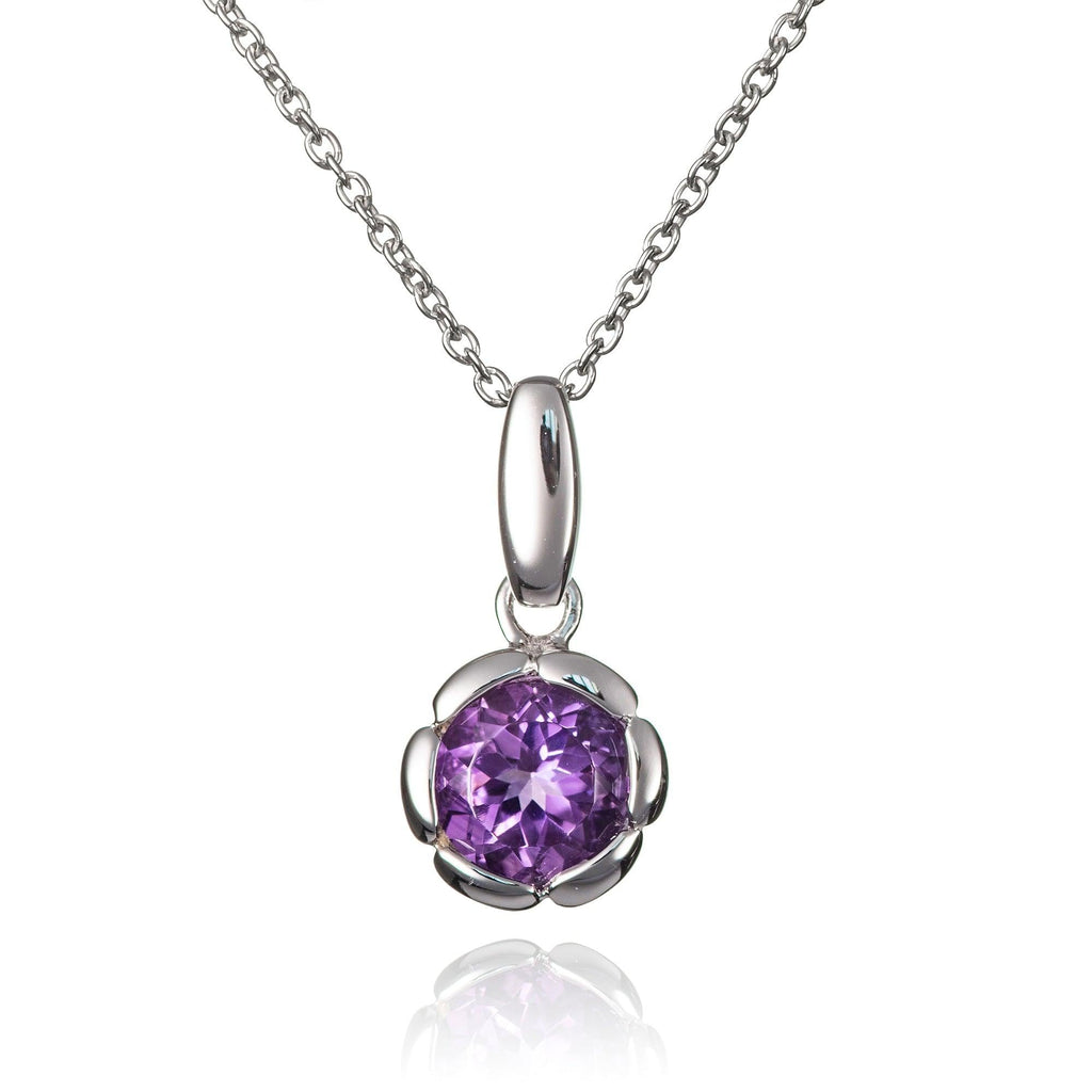 925 Sterling Silver Round Amethyst Pendant Necklace - namana.london