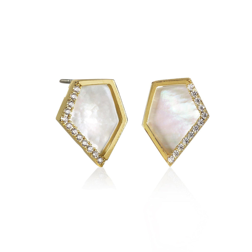 Mother of Pearl Gold Stud Earrings for Women