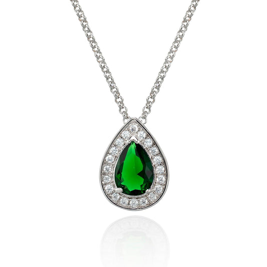 Teardrop Pendant Necklace for Women a Green Cubic Zirconia Gemstone - namana.london