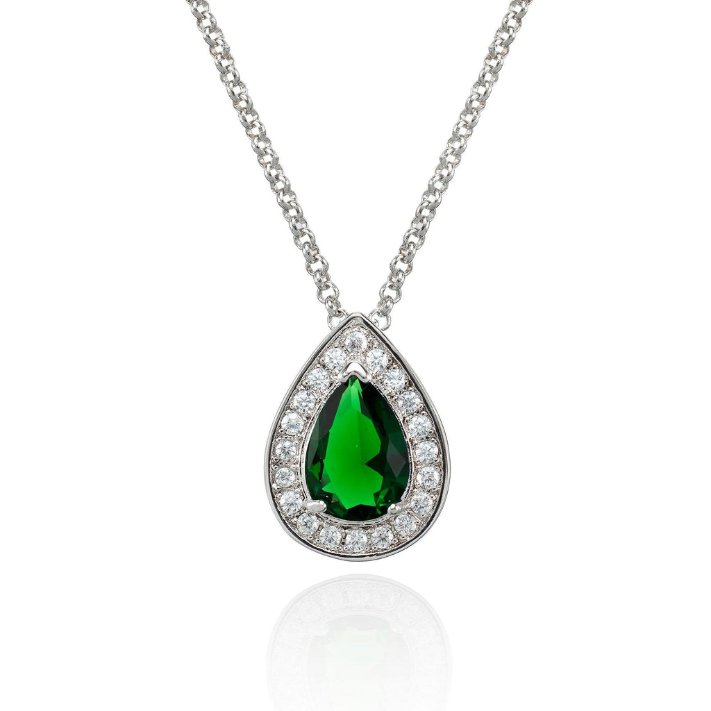 Teardrop Pendant Necklace for Women a Green Cubic Zirconia Gemstone