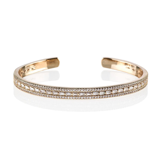 Rose Gold Paragon Cuff Bangle with Cubic Zirconia - namana.london
