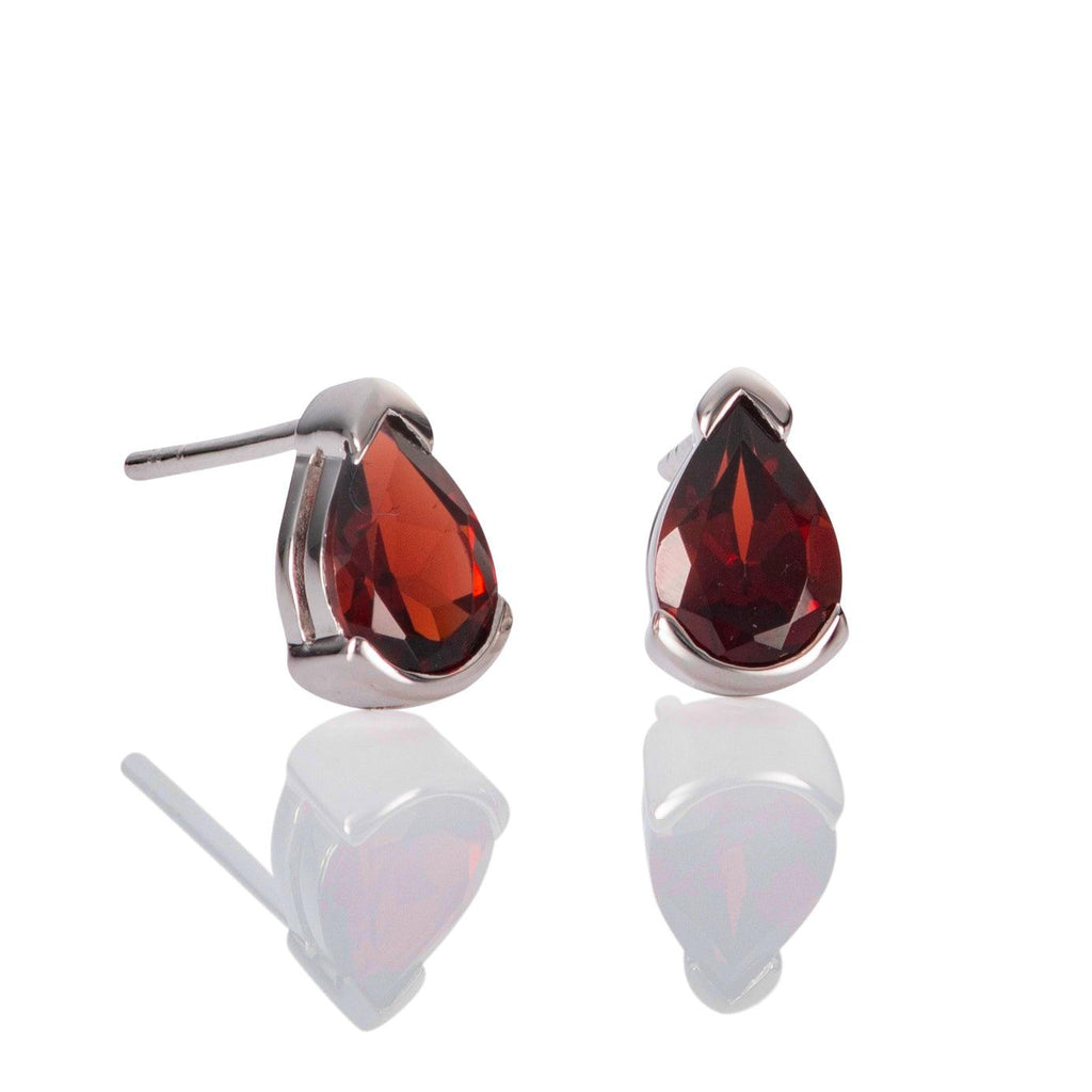 925 Sterling Silver Stud Earrings with Garnet Gemstones - namana.london