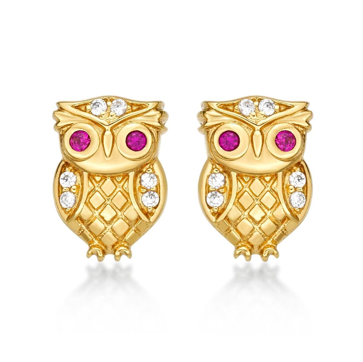 Gold Plated Owl Stud Earrings for Women - namana.london