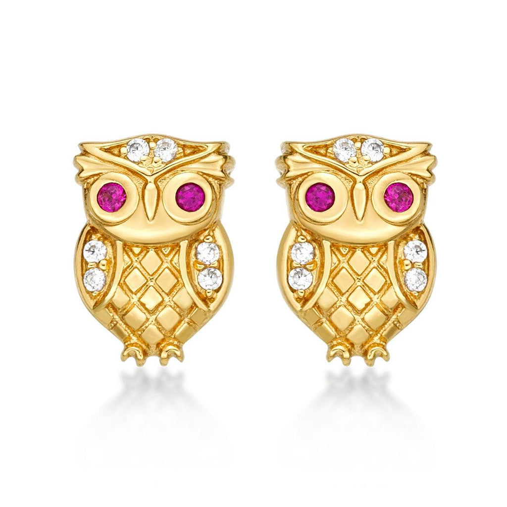 Gold Plated Owl Stud Earrings for Women