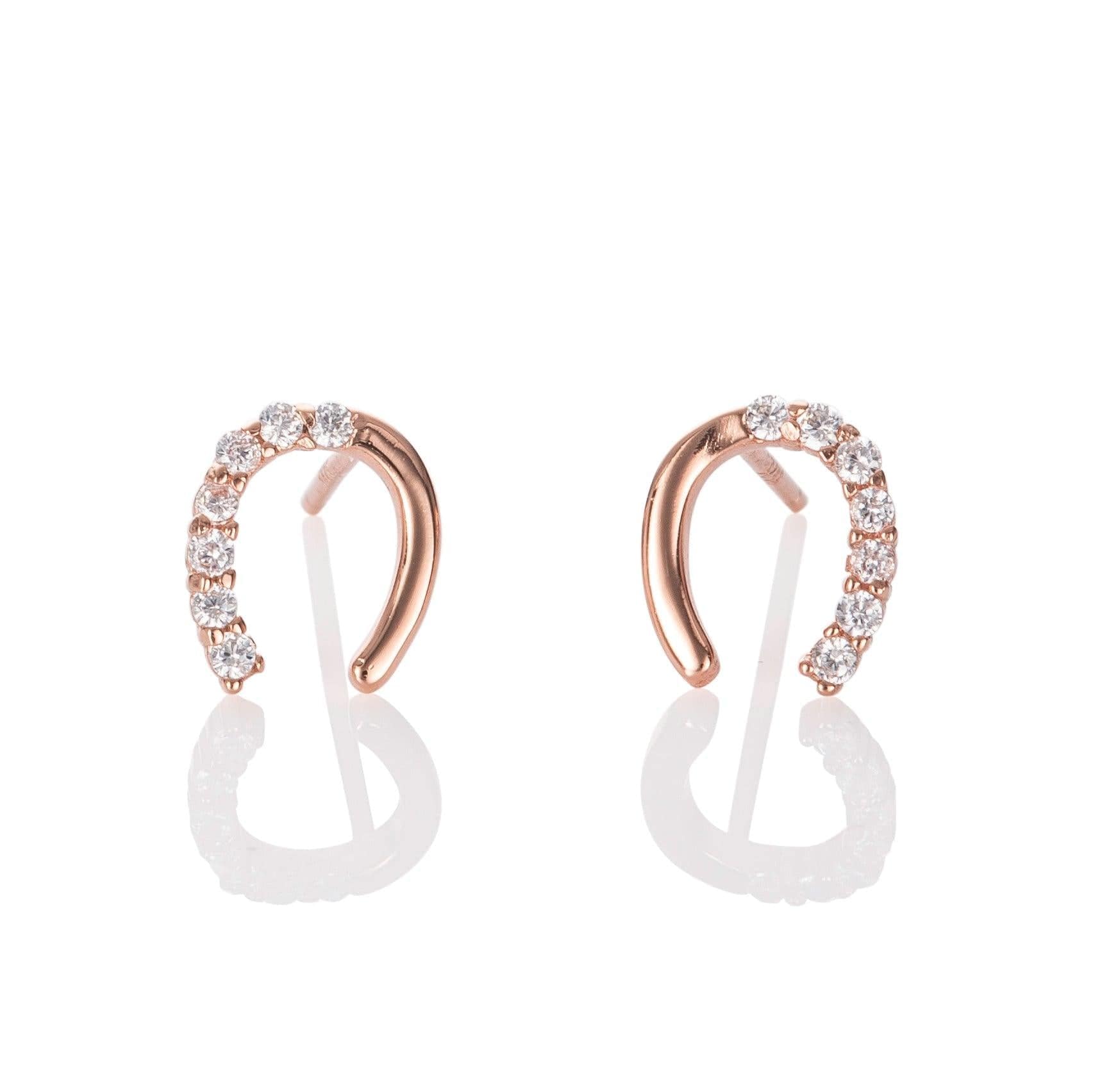 Rose Gold Lucky Horseshoe Stud Earrings for Women - namana.london