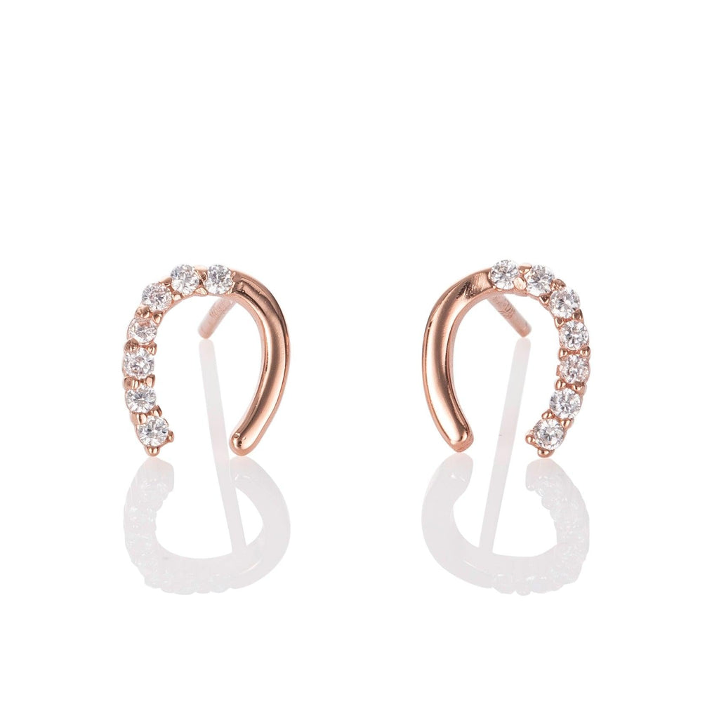 Rose Gold Lucky Horseshoe Stud Earrings for Women