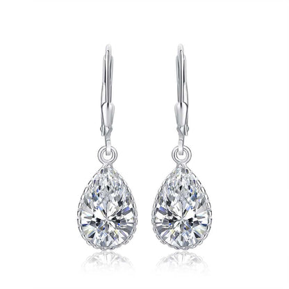 925 Sterling Silver Leverback Cubic Zirconia Dangle Earrings - namana.london