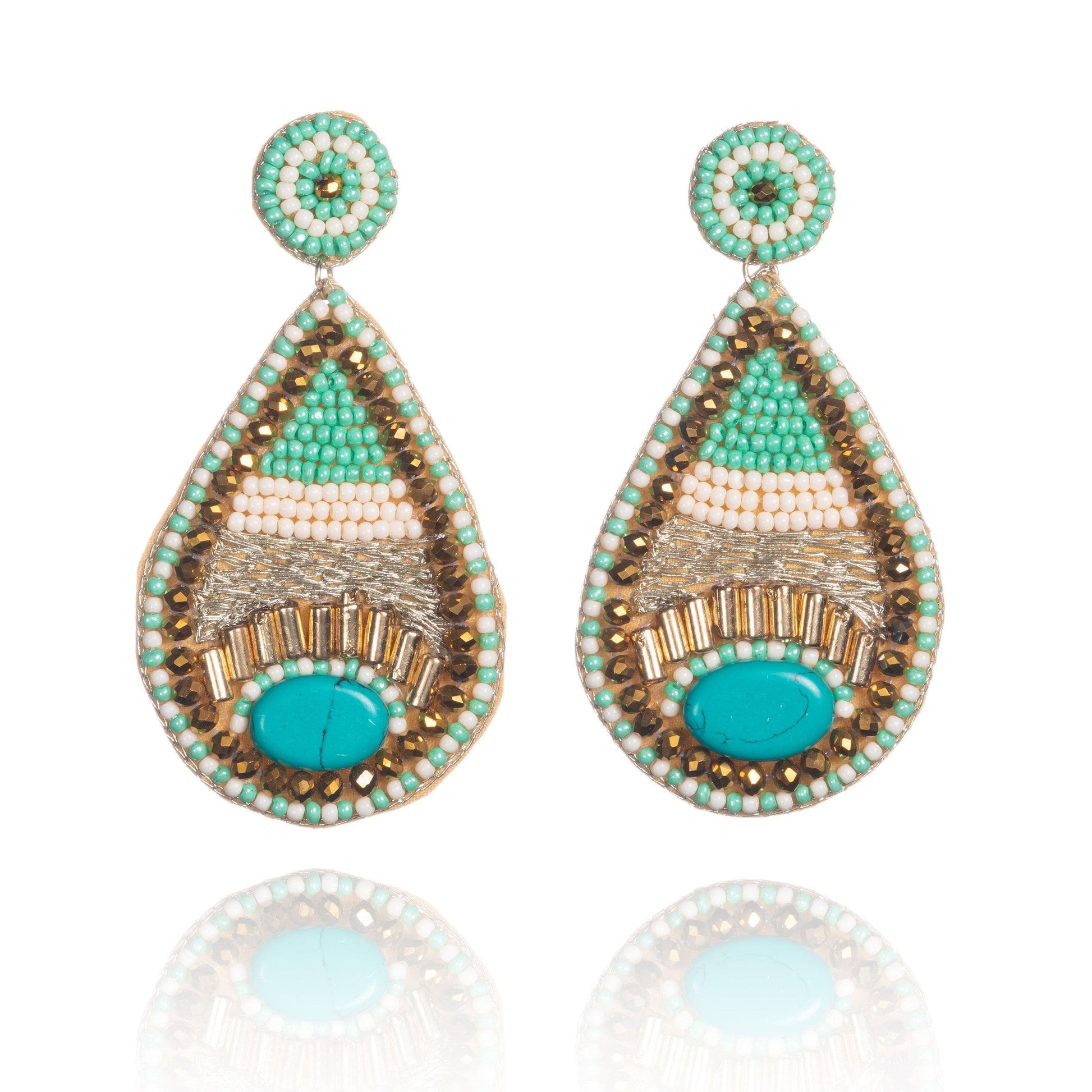Long Green Teardrop Statement Earrings for Women - namana.london