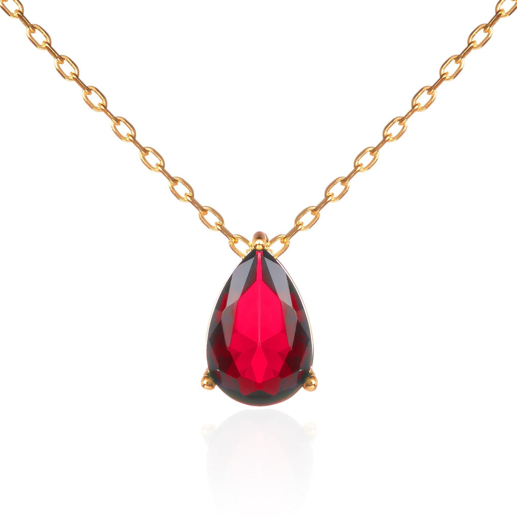 Gold Plated Red Pear Pendant Necklace for Women. - namana.london