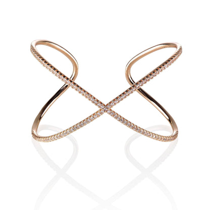 Rose Gold Cross Cuff Bracelet with Cubic Zirconia - namana.london