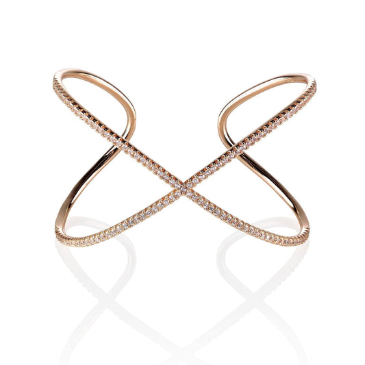 Rose Gold Cross Cuff Bracelet with Cubic Zirconia - namana.london