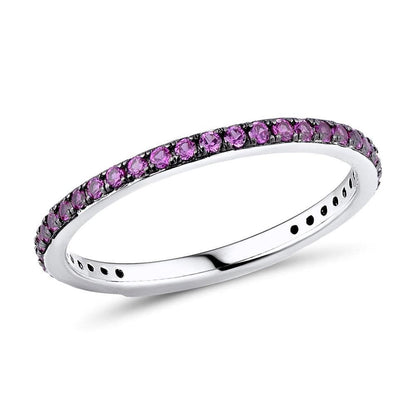 Skinny Sterling Silver Band Ring for Women with Red Cubic Zirconia Stones - namana.london