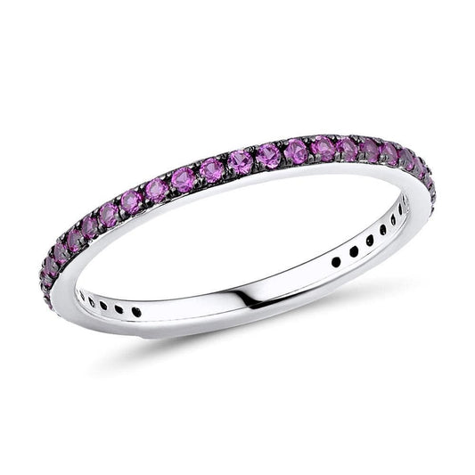 Skinny Sterling Silver Band Ring for Women with Red Cubic Zirconia Stones - namana.london