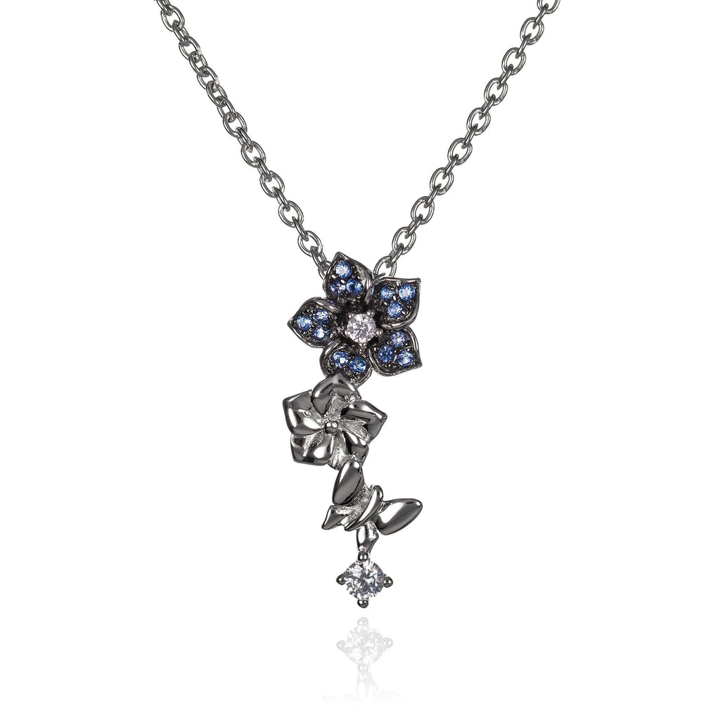 925 Sterling Silver Dainty Blue Flower Pendant Necklace for Women - namana.london