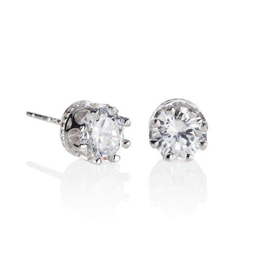 925 Sterling Silver Crown Solitaire Stud Earrings for Women - namana.london