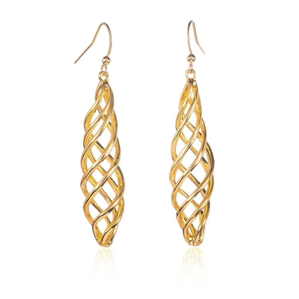 Long Gold Spiral Dangle Earrings for Women