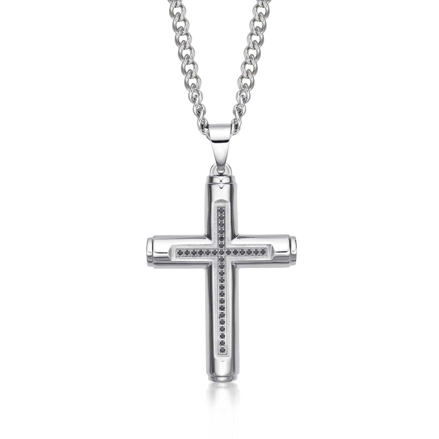 Large Cross Pendant Necklace for Men with Black Stones - namana.london