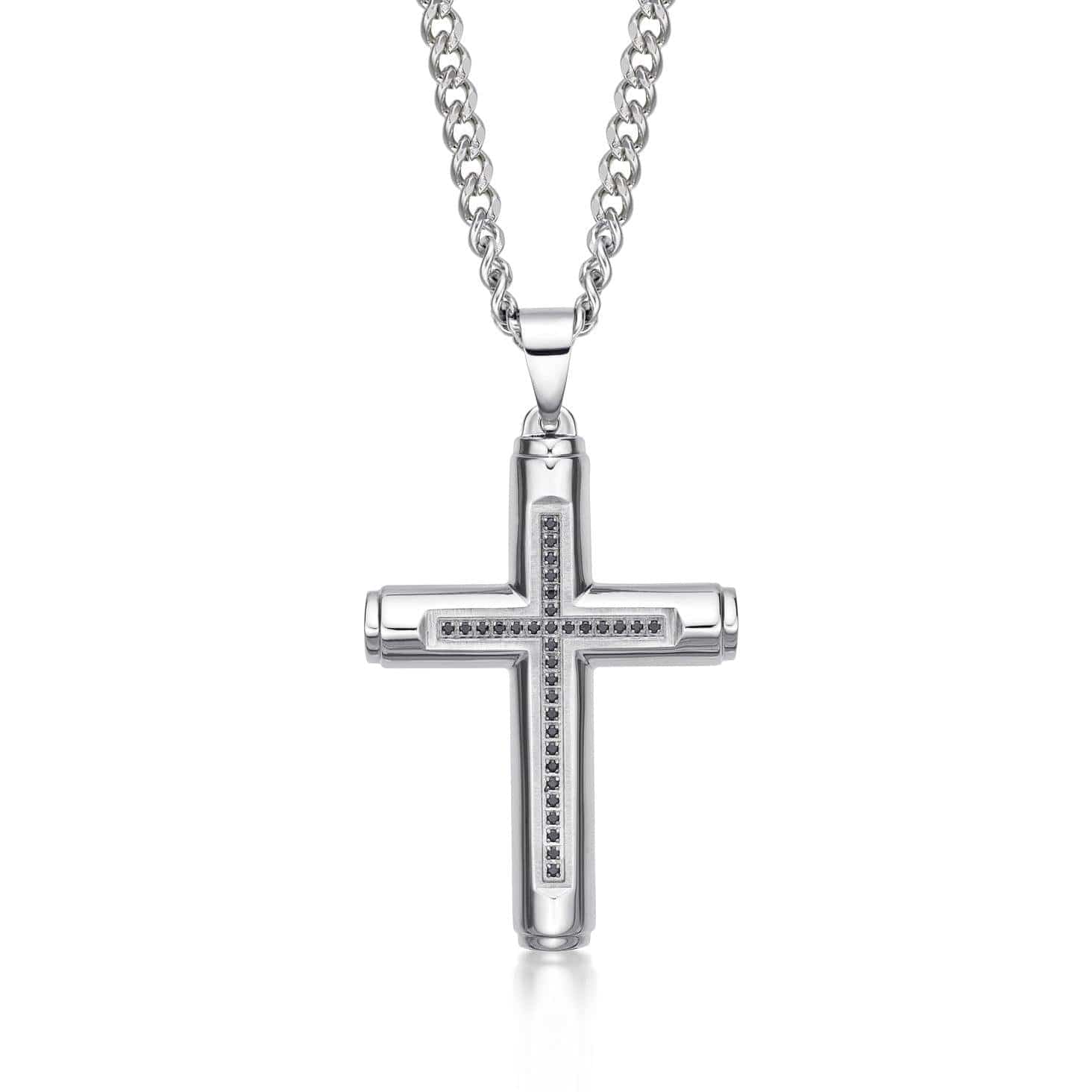 Large Cross Pendant Necklace for Men with Black Stones - namana.london