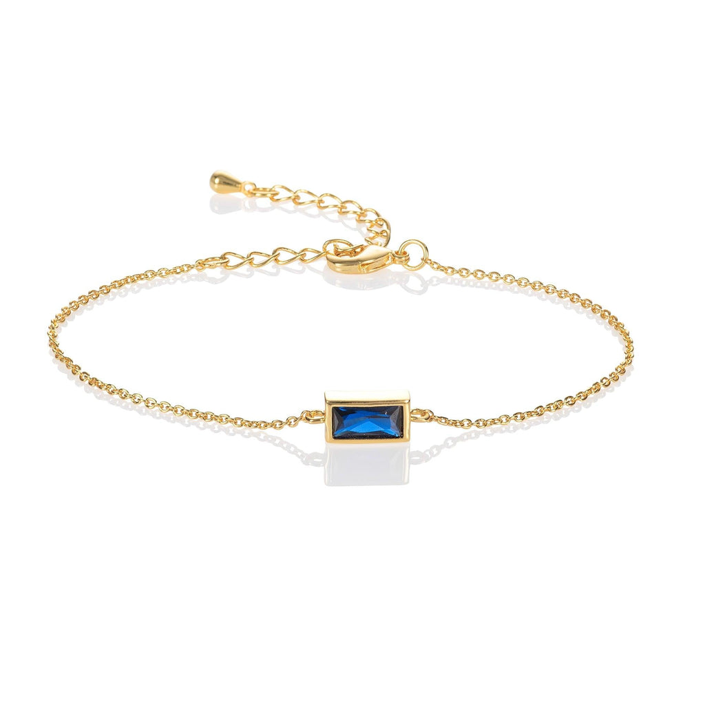 Dainty Gold Bracelet with a Blue Cubic Zirconia Stone - namana.london