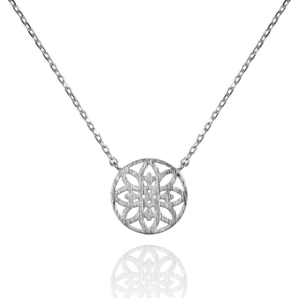 Mandala Disc Pendant Necklace with Brushed Finish