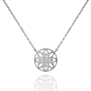 Mandala Disc Pendant Necklace with Brushed Finish - namana.london