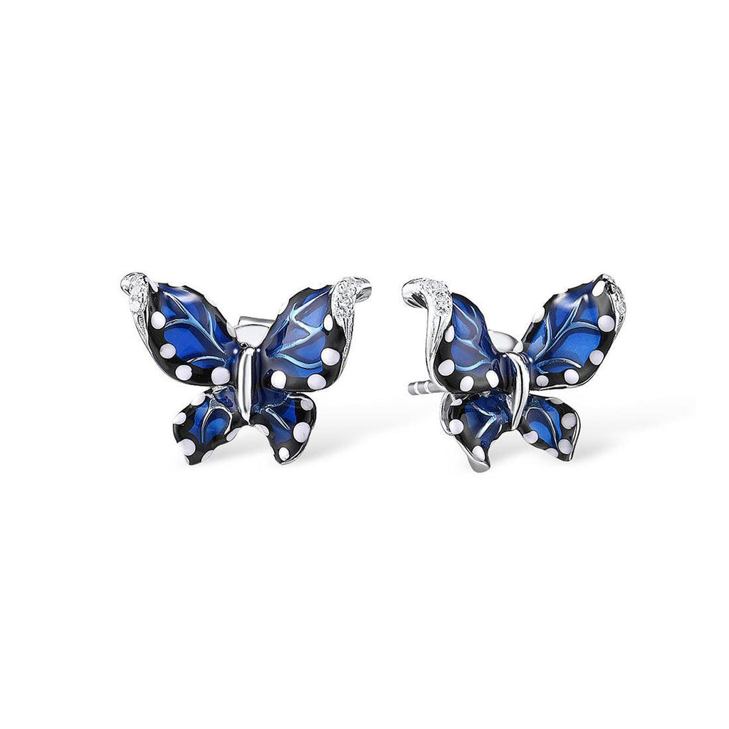 Sterling Silver Blue Enamel Butterfly Earrings for Women - namana.london