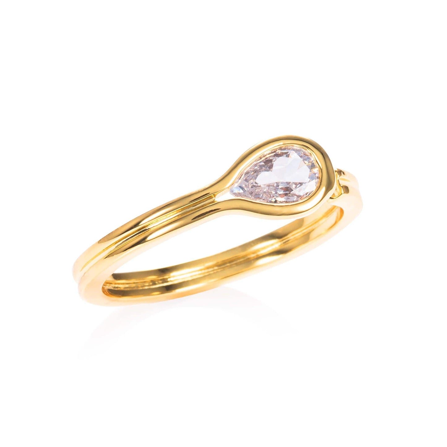 Adjustable Gold Plated Pear Shaped Cubic Zirconia Ring for Women - namana.london