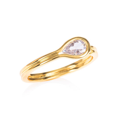 Adjustable Gold Plated Pear Shaped Cubic Zirconia Ring for Women - namana.london