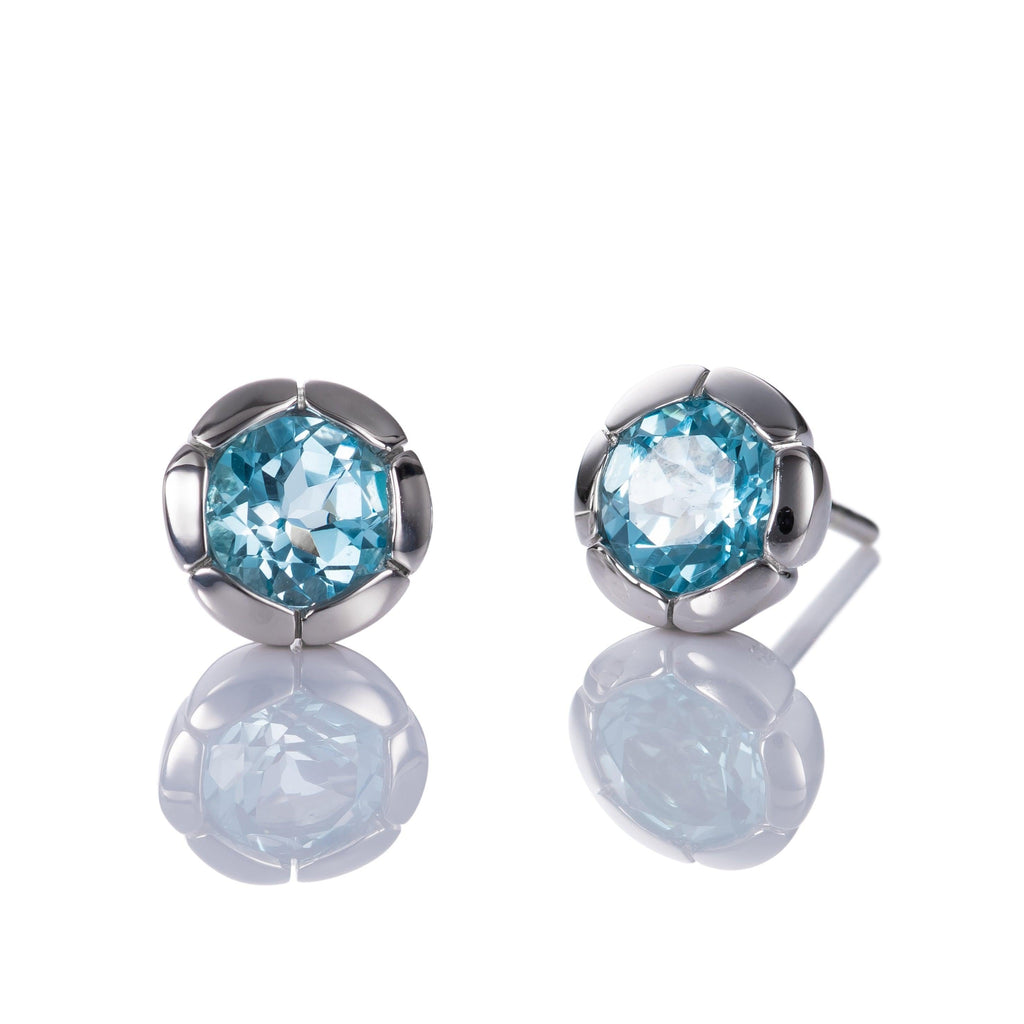 925 Sterling Silver Round Stud Earrings with Blue Topaz Gemstones