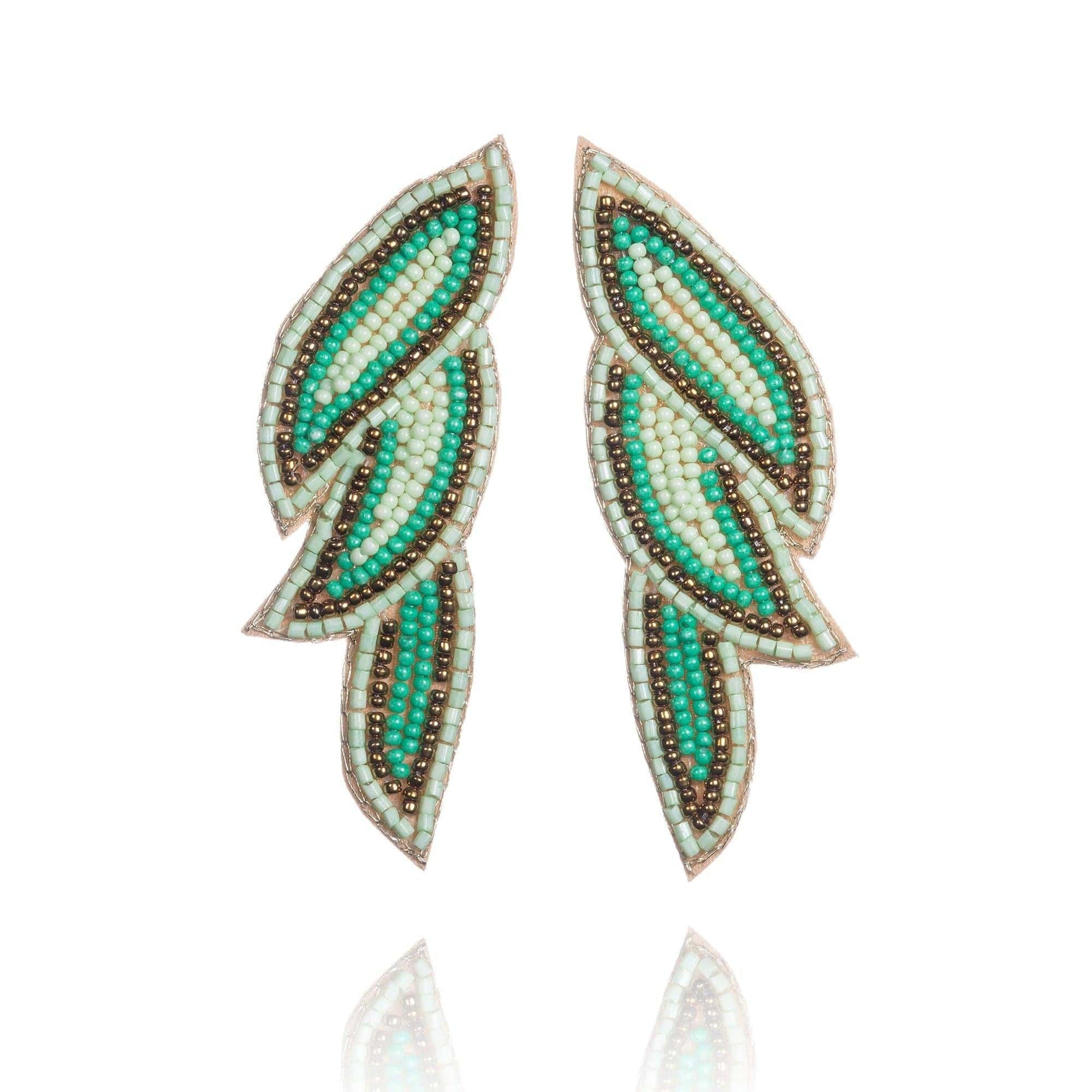 Long Green Beaded Statement Earrings for Women - namana.london